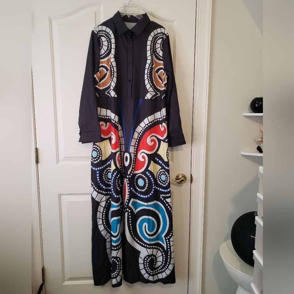 Stylish Black and Multicolor Maxi Dress Pit To Pit 22"